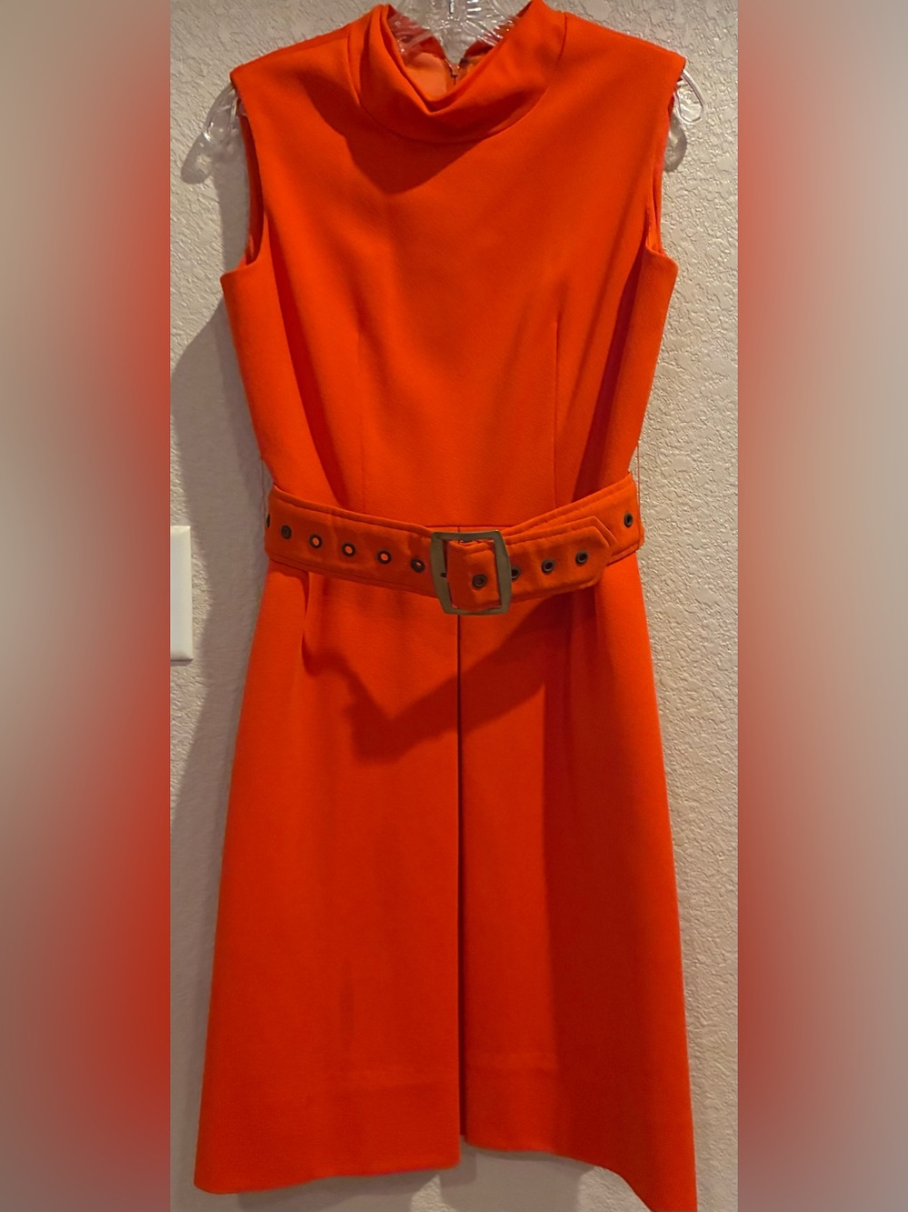 Vintage Lillie Rubin Vibrant Orange Sleeveless Belted Dress